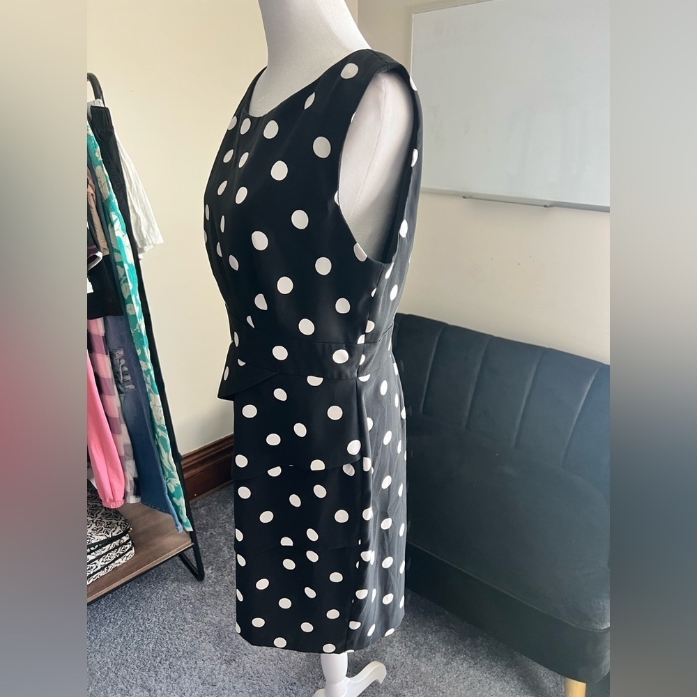 Polka Dot Sleeveless Dress - Black and White - Picture 2 of 5